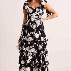 Avara Black and White Tiered Maxi Dress